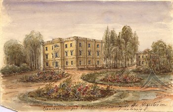 Pałac Jankowice w 1840 roku, rys. Henry Westmacott